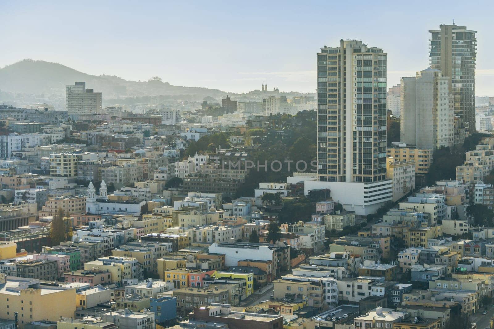 San Francisco residential skyline and cityscape with mountains in the background