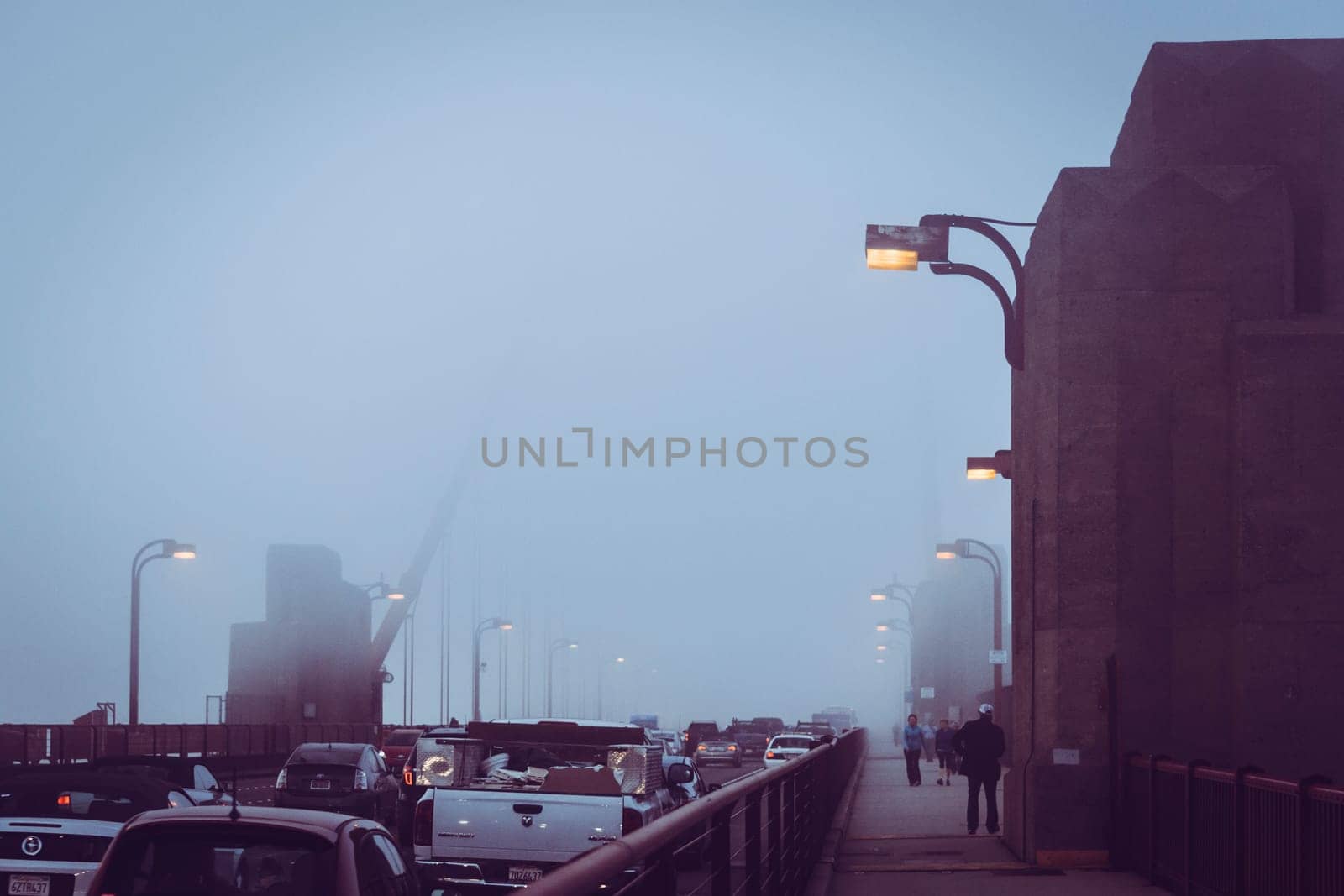 San Francisco Golden Gate bridge in winter fog