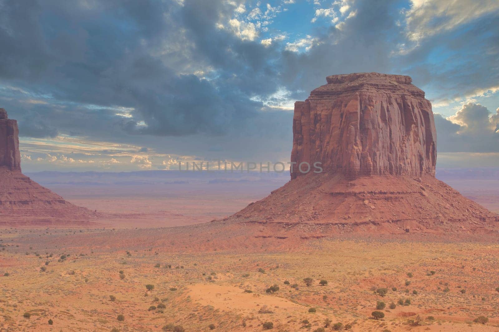 Monument valley dramatic landscape. Colorado Plateau on the Arizona Utah border in the United States. Travel and Tourism.