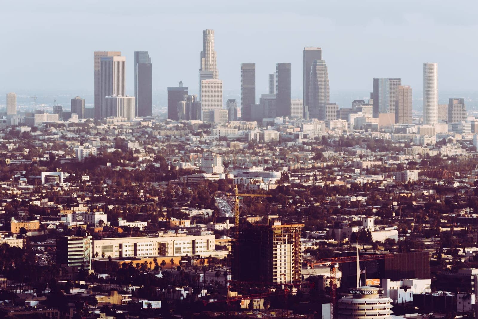 Los Angeles, California: Muted and vintage view of Los Angeles City Skyline
