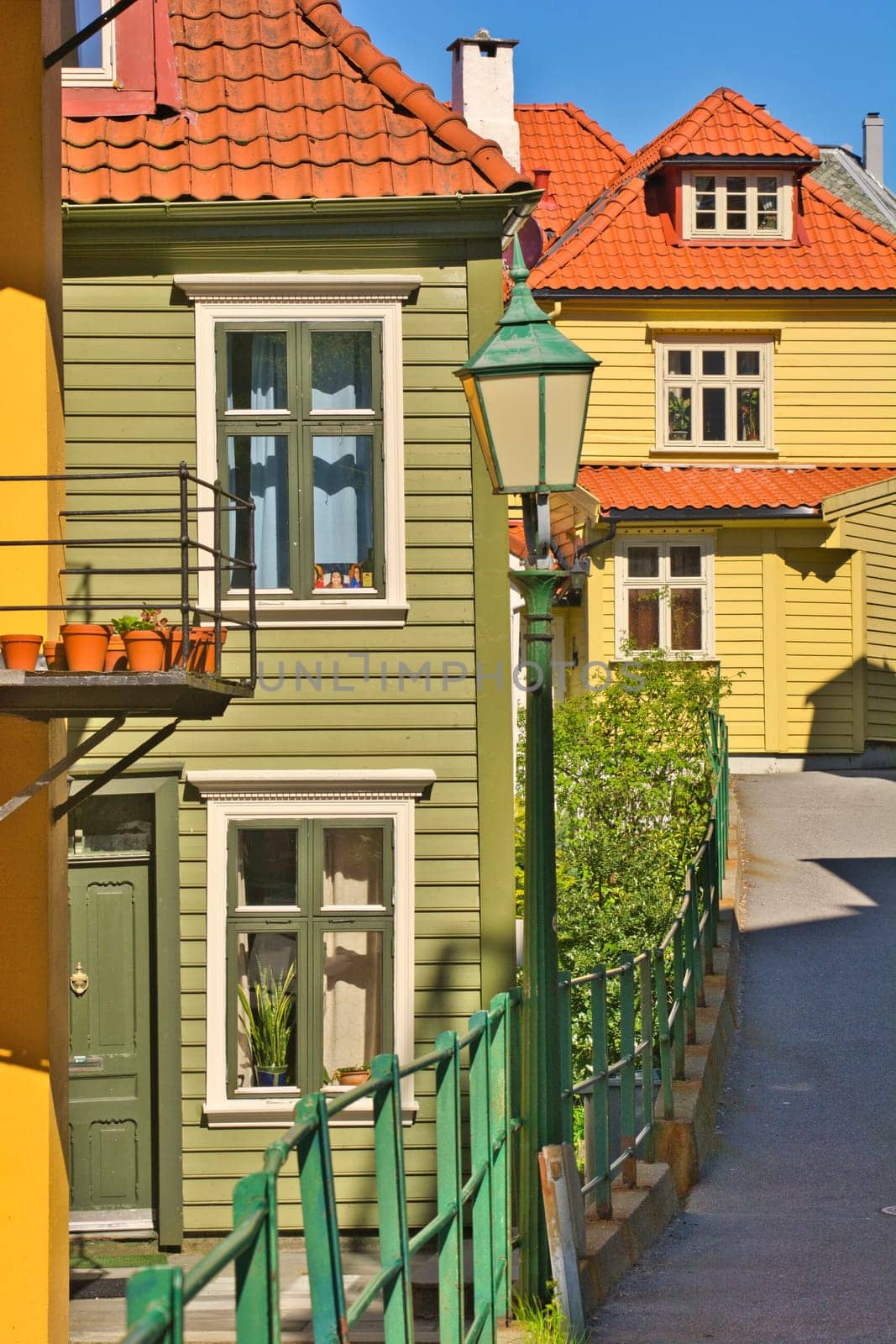 Bergen, Norway, May 2015: Wooden houses and architecture of the norwegian city of gamle Bergen