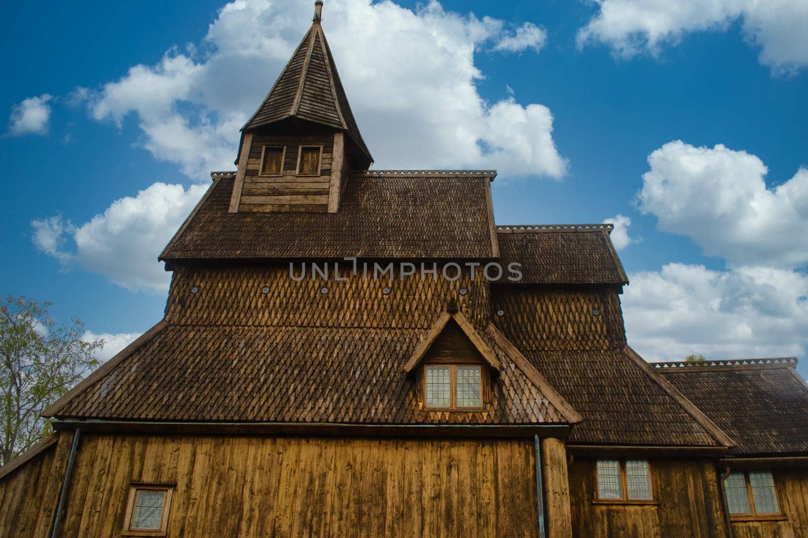 View on Urnes wooden stave church architecture. Unesco heritage.