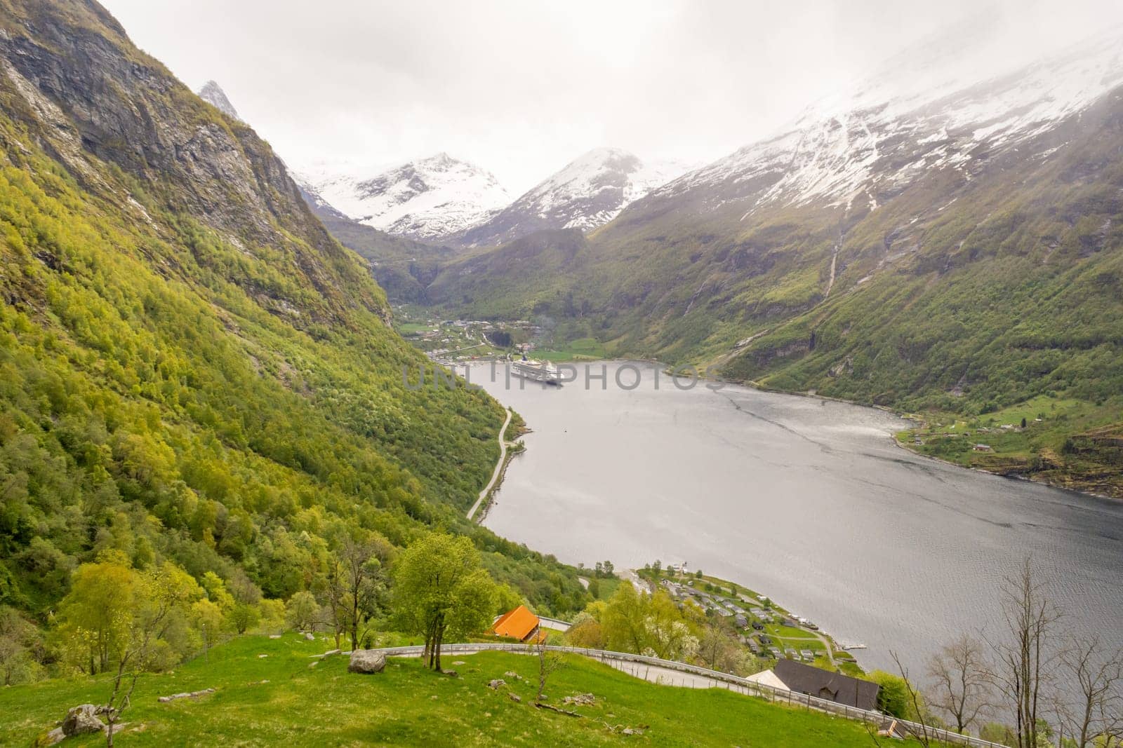View on Geiranger Fjord in Norway. Landscape, nature, travel and tourism. Beauty in nature.