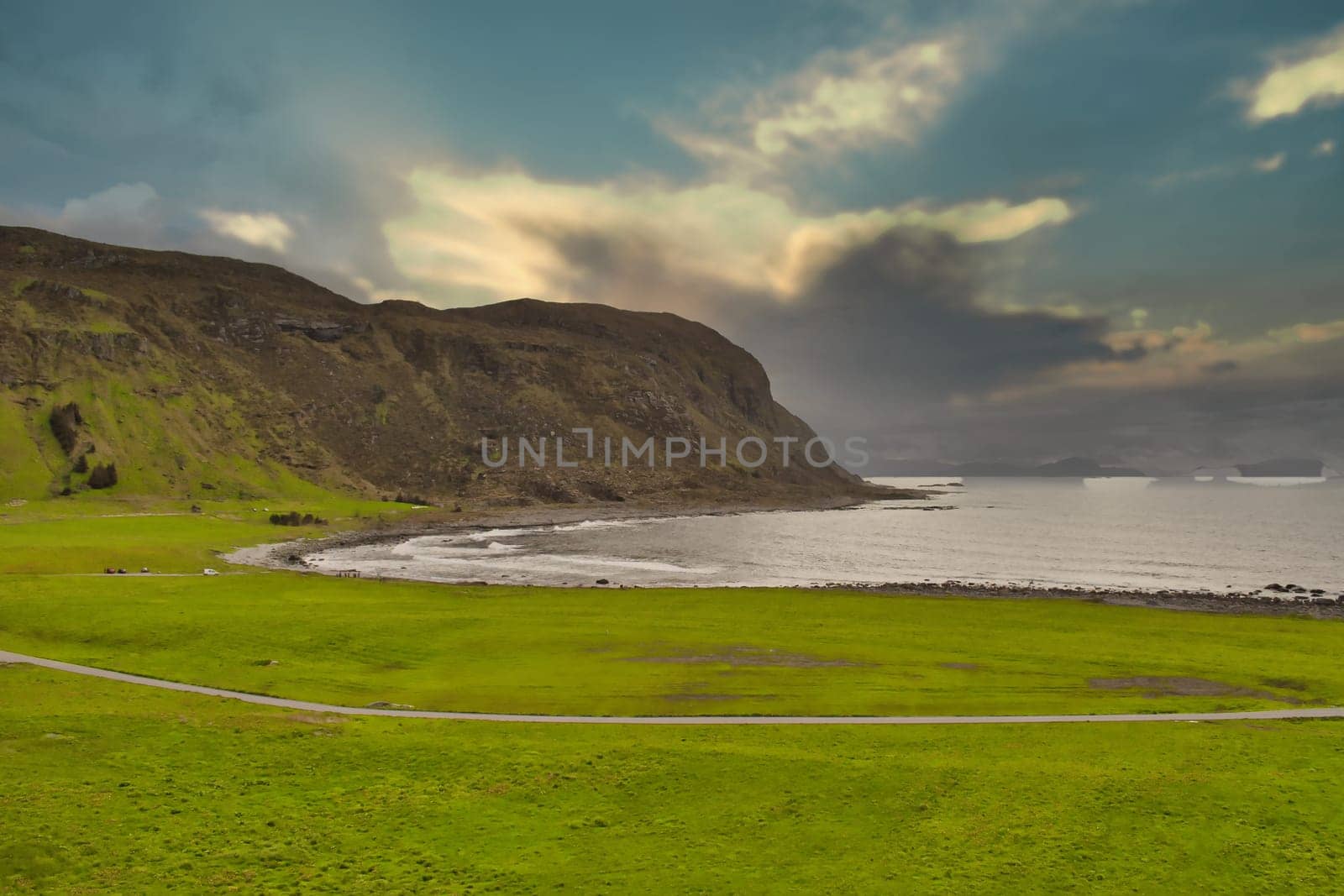 Ocean view at Alnes on Norwegian island Godoya. Travel and Tourism.