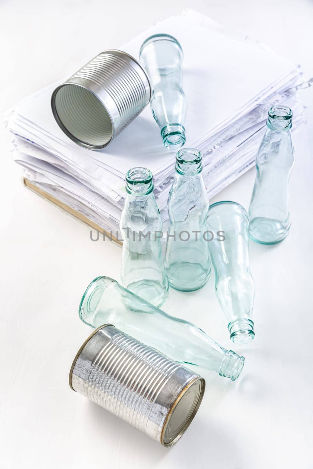 Recycling and ecology concept. Sorting household waste, glass, paper, metal . Reducing waste by following the green concept.