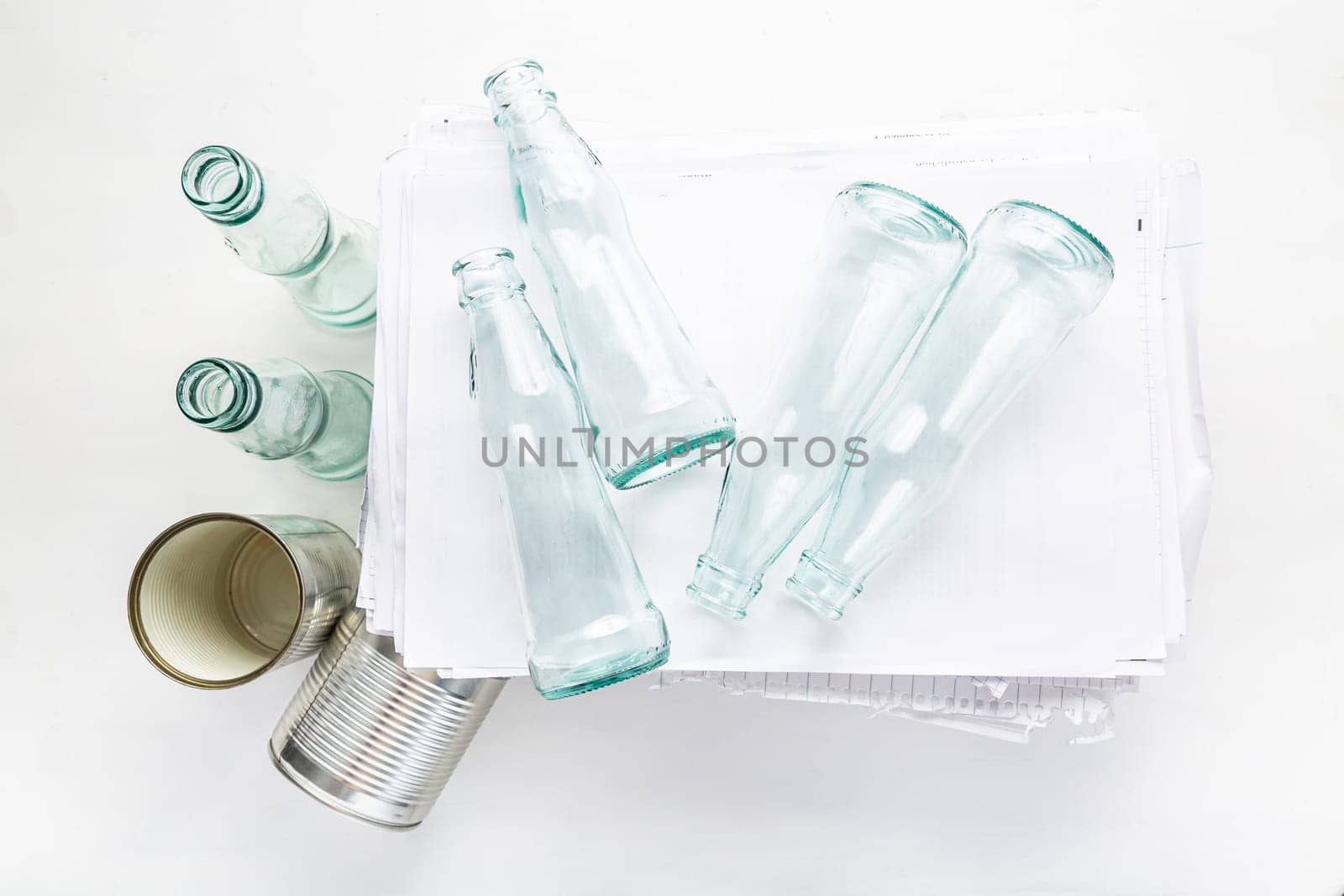 Recycling and ecology concept. Sorting household waste, glass, paper, metal . Reducing waste by following the green concept.