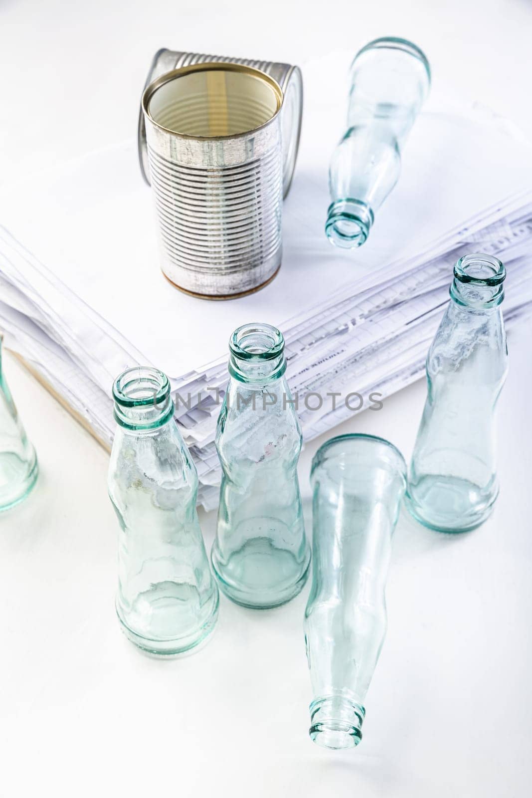 Recycling and ecology concept. Sorting household waste, glass, paper, metal . Reducing waste by following the green concept.