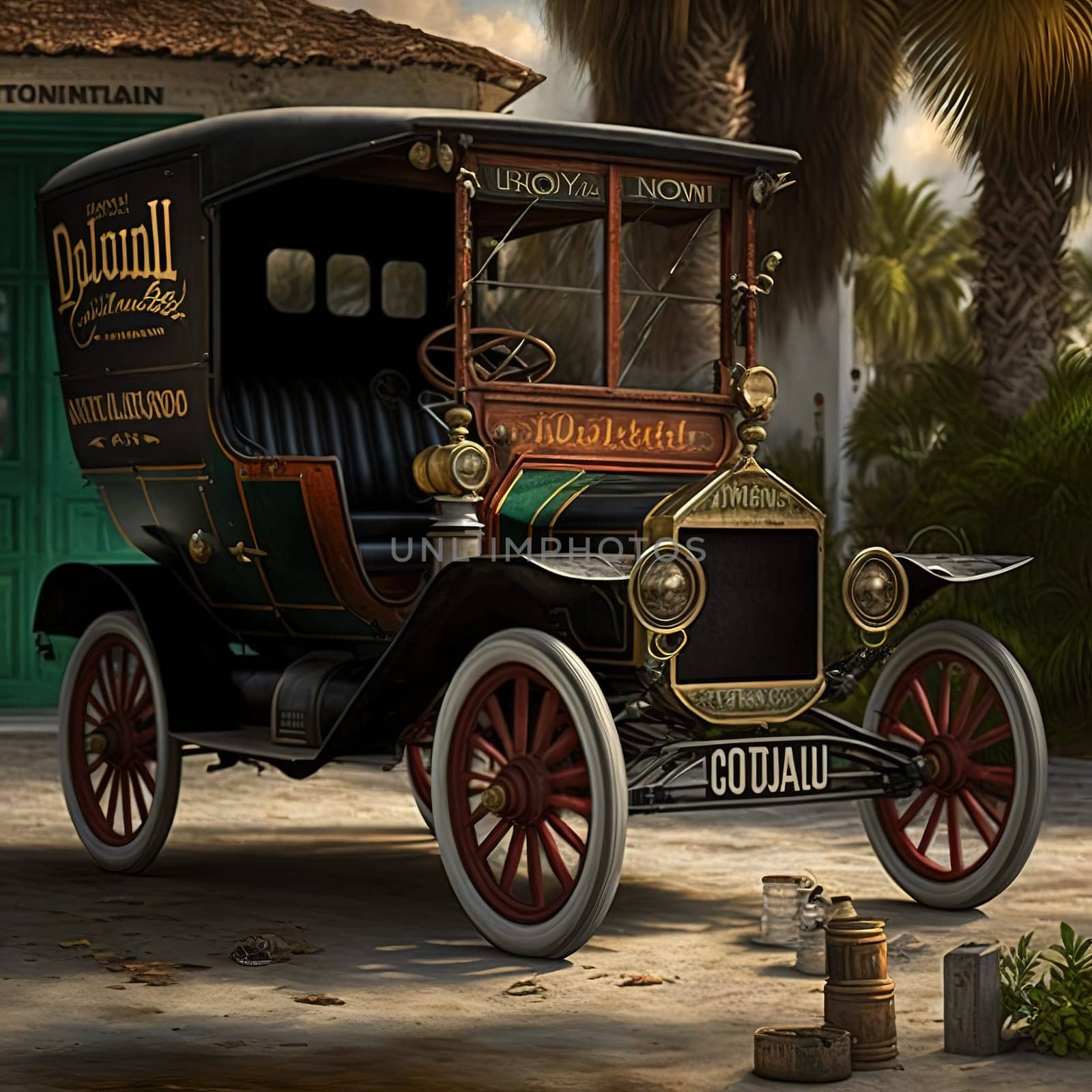 This painting captures the essence of the Doxa, a motorized vehicle that is the most famous mode of transportation in the Bahamas. It is a symbol of the history and traditions of the islands. The image is generated with the use of an AI.