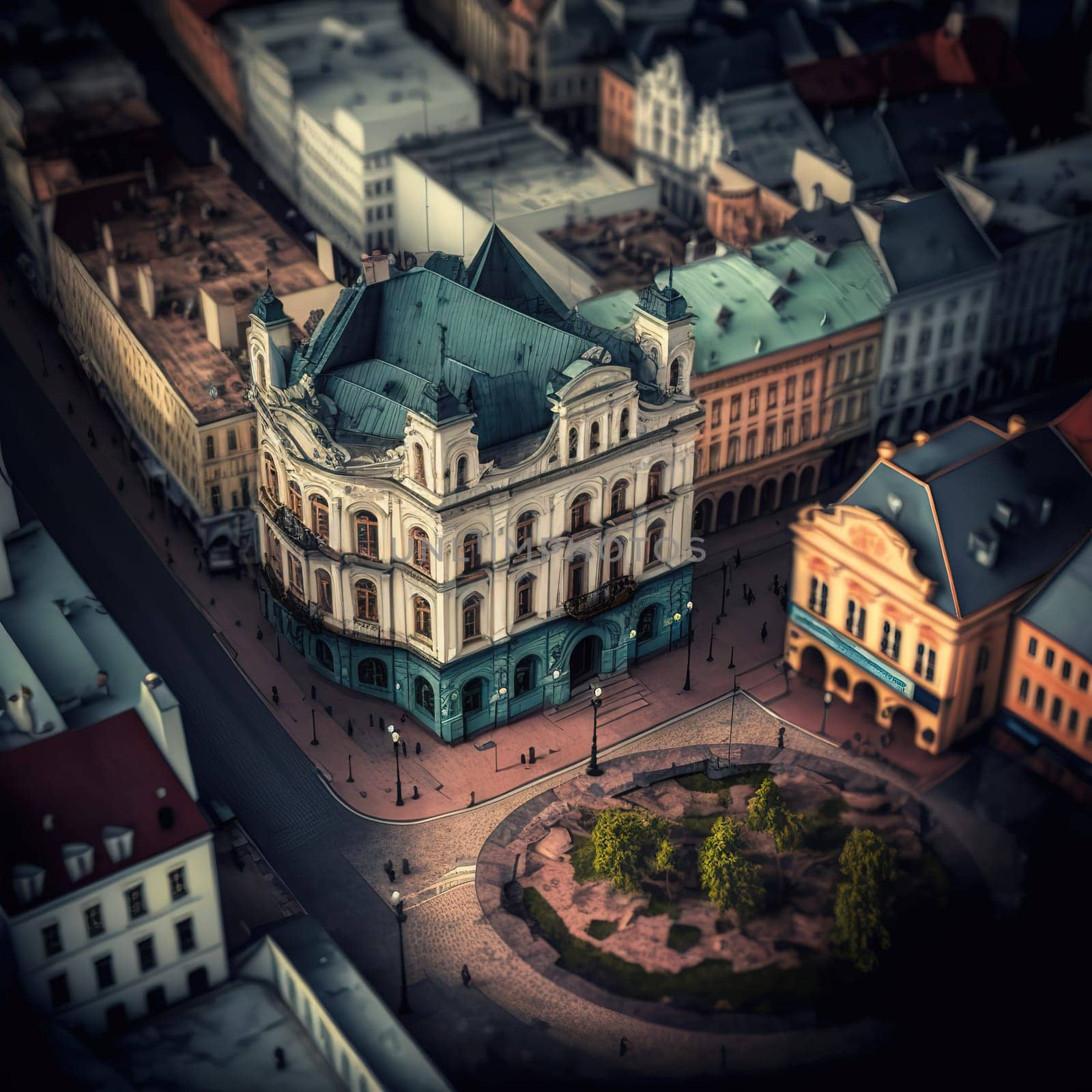 A stunning digital painting of the city of Minsk, depicting the historical and cultural life of the city, including the Old Town, the Kremlin and numerous museums. The image is generated with the use of an AI.