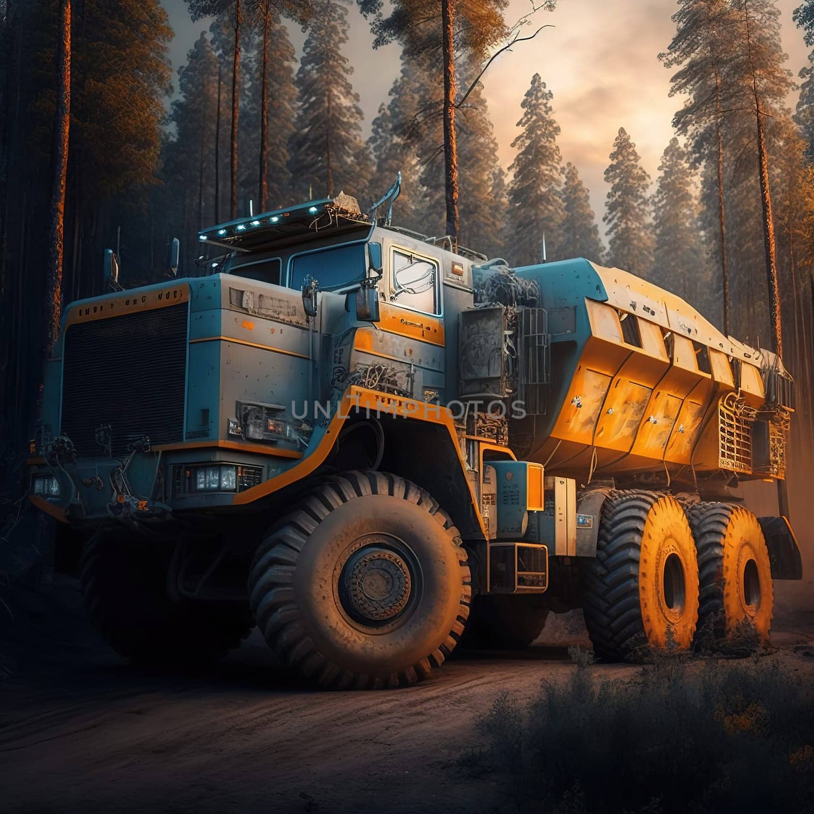 The painting depicts the iconic MAZ brand of automobiles produced in Belarus, with a focus on both their passenger and freight models. The image is generated with the use of an AI.