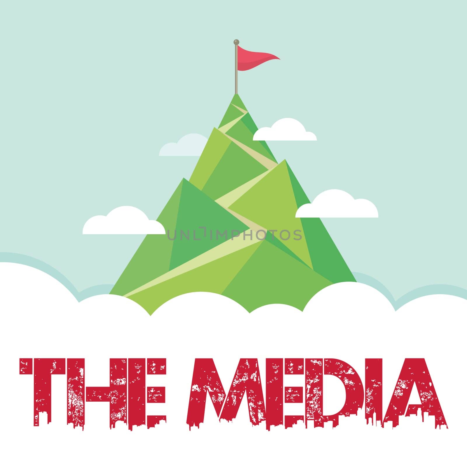 Text caption presenting The Media, Business showcase main means of mass communication that are regarded collectively