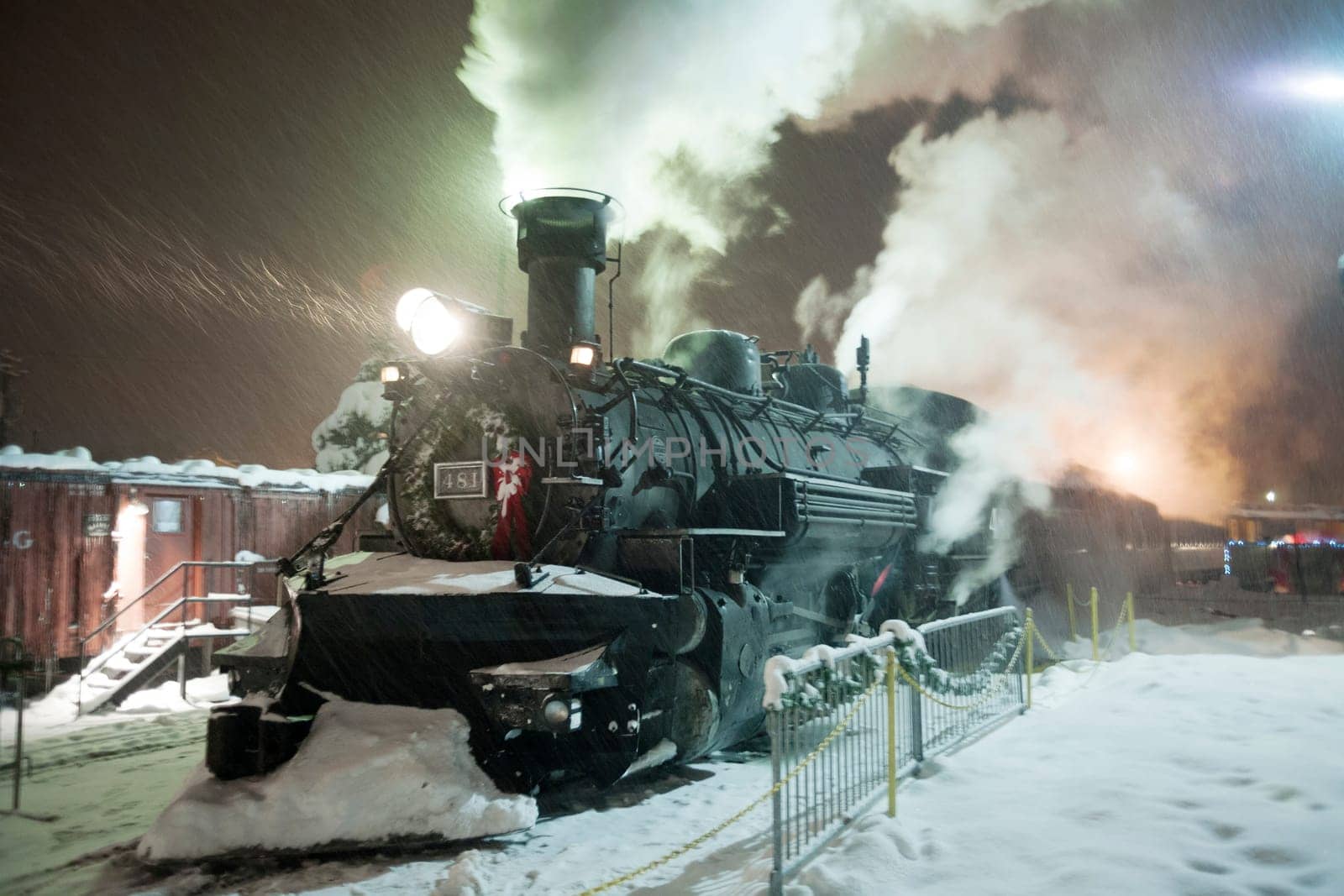 Polar Express decorated for Christmas in Derango, Colorado, USA.