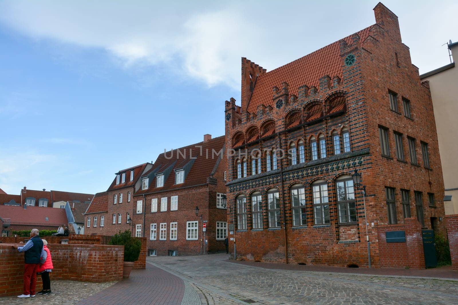 Old houses on a street in the historic Hanseatic city of Wismar, on the Baltic Sea coast of Mecklenburg-West Pomerania in Germany