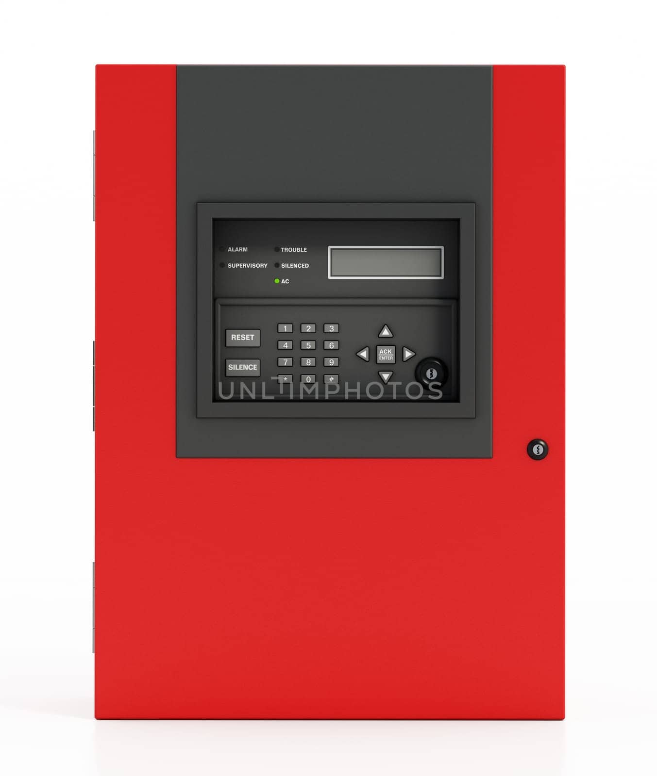 Fire Detection Alarm Monitor Panel System. 3D illustration.