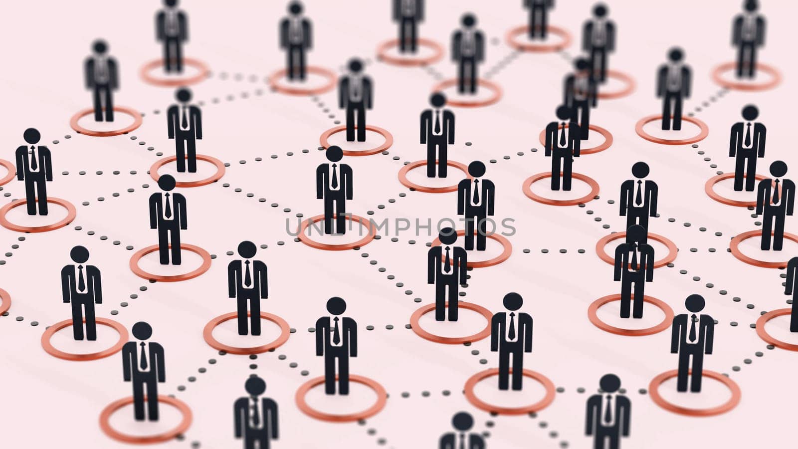 Human network concept with business people connected to each other. 3D illustration.