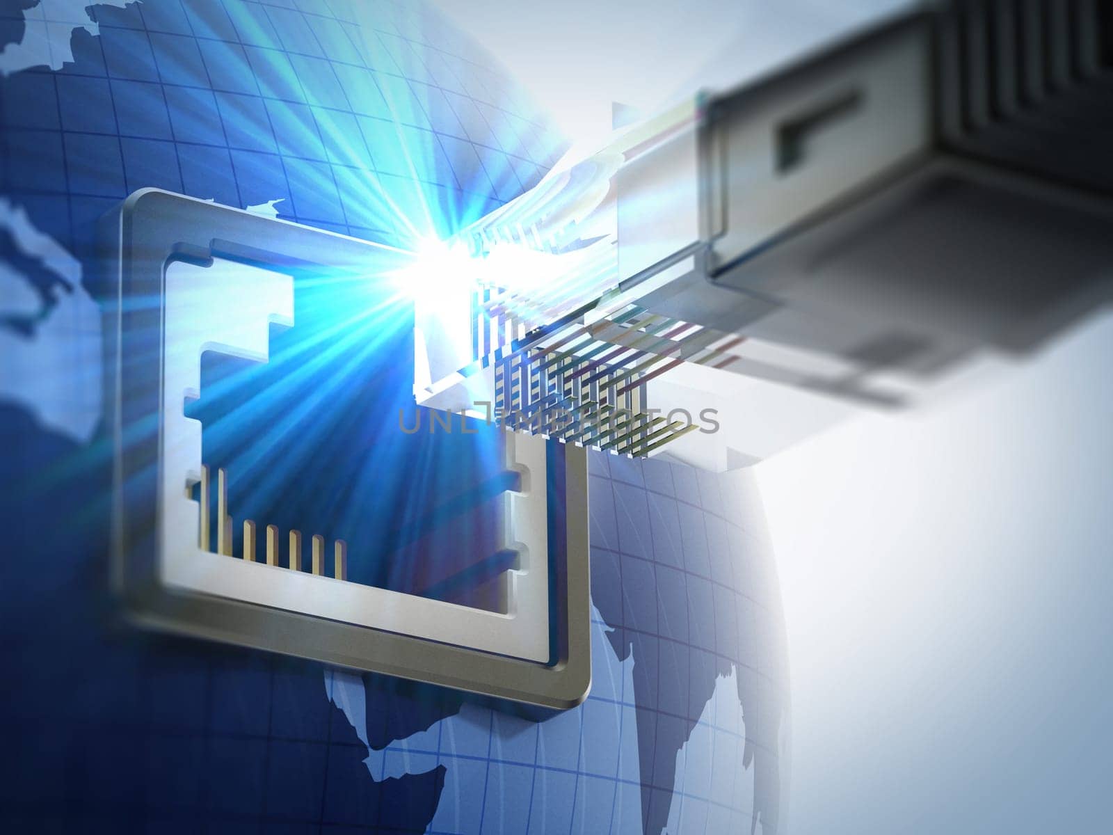Global network with a network socket on the globe. 3D illustration.
