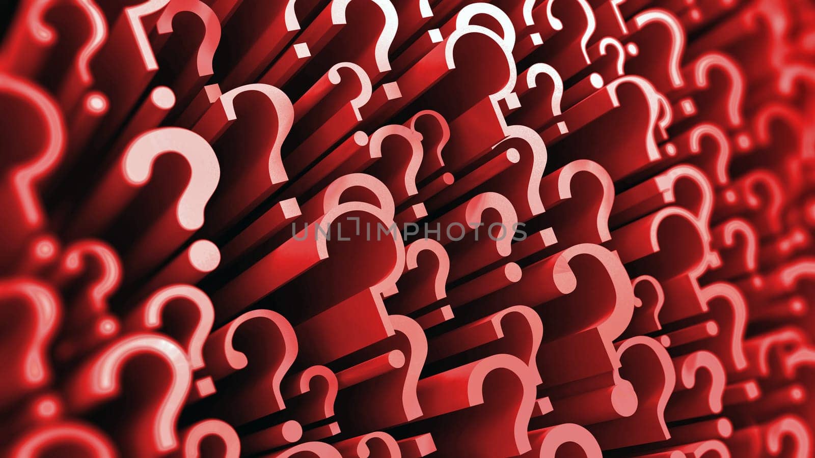Heap of red question marks forming a background. 3D illustration.