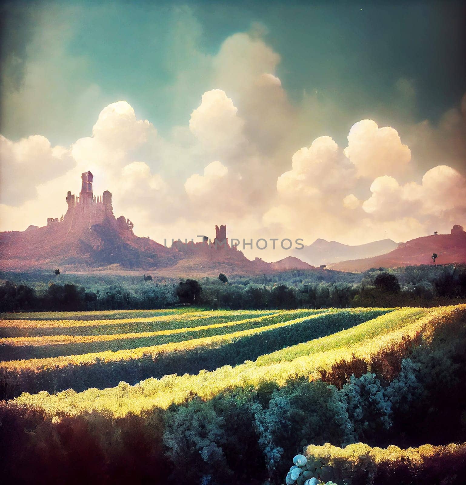 Watercolor image of a romantic autumn landscape