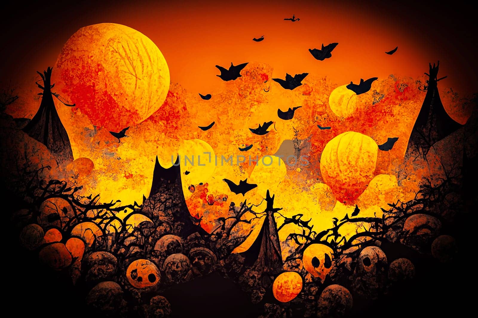 Halloween Background Vector Illustration. Image Of Halloween Background With Pumpkins, Bats And Spiders