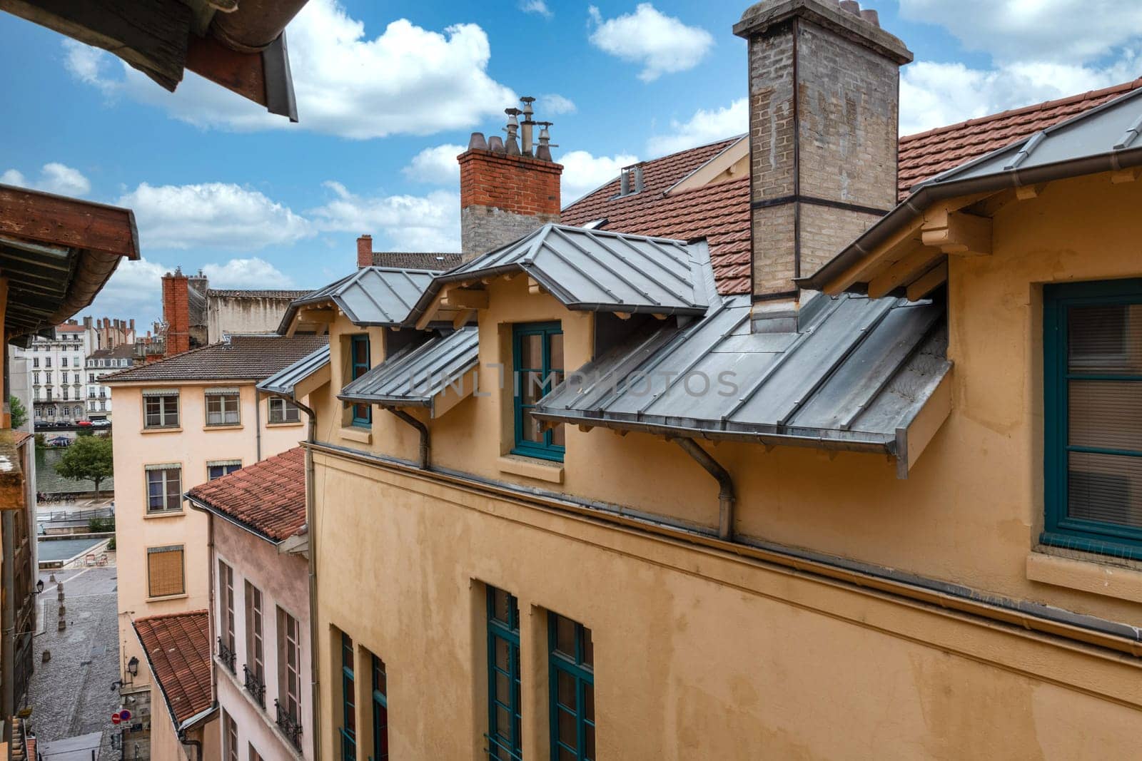 View of the roofs in the old district named saint Jean in Lyon, France