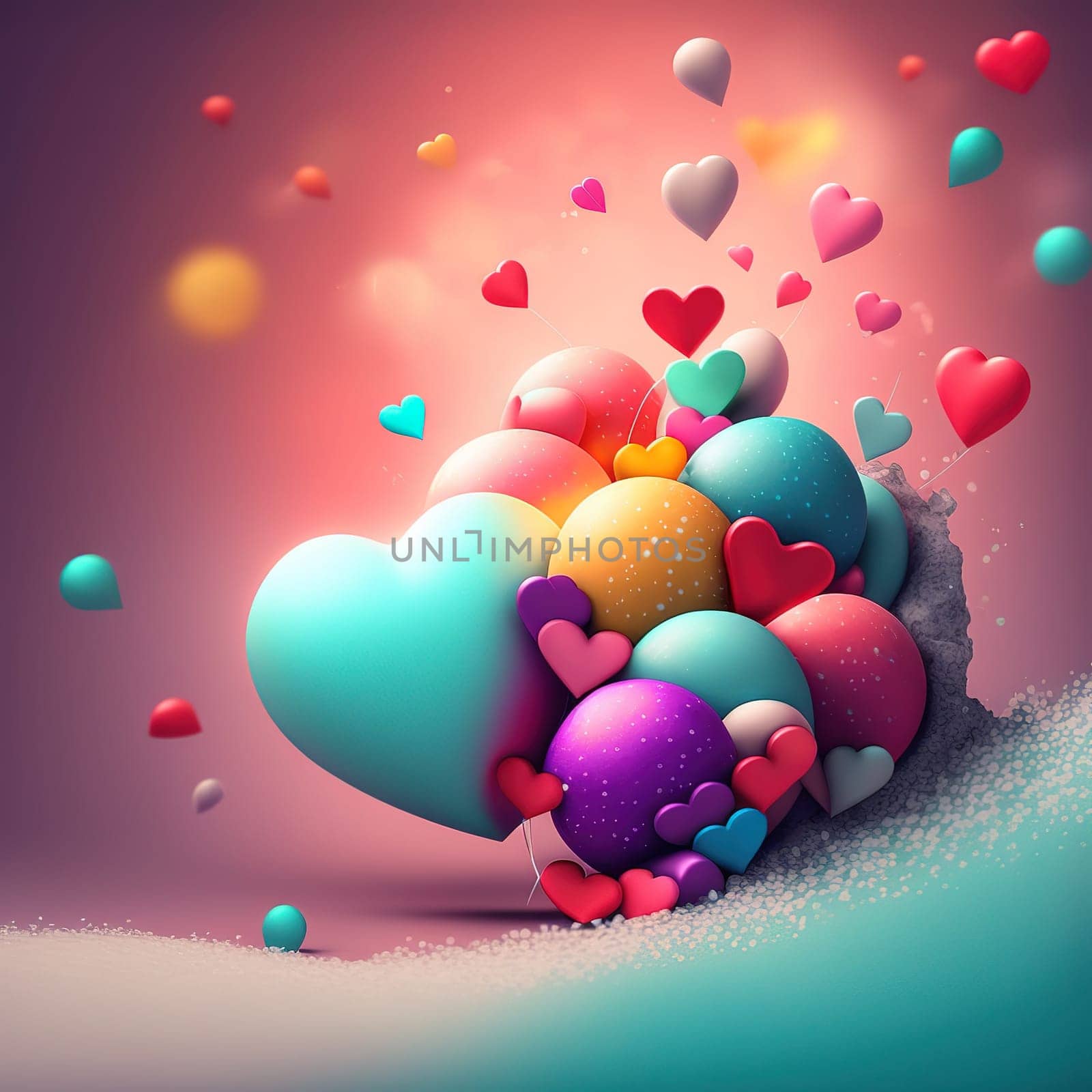 A simple yet striking image of hearts in a variety of colors on a white background. The image is generated with the use of an AI.