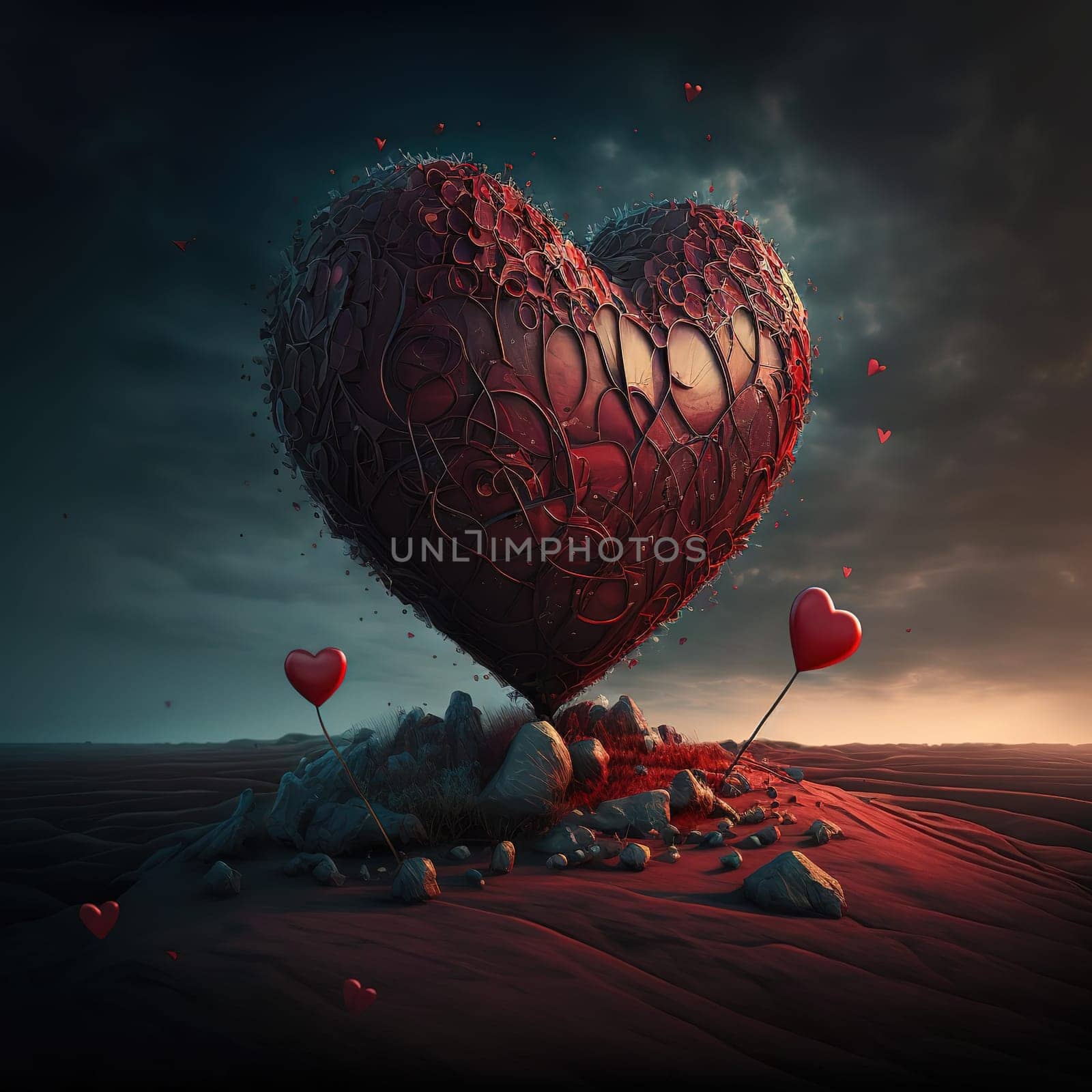A high definition image of a couple in a romantic setting on a cute background. The image is generated with the use of an AI.