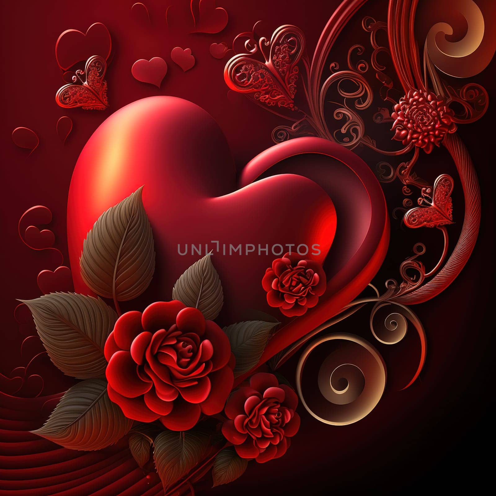 This romantic painting captures the essence of Valentine's Day, with a focus on the natural beauty and serenity of a peaceful outdoor setting. The image is generated with the use of an AI.