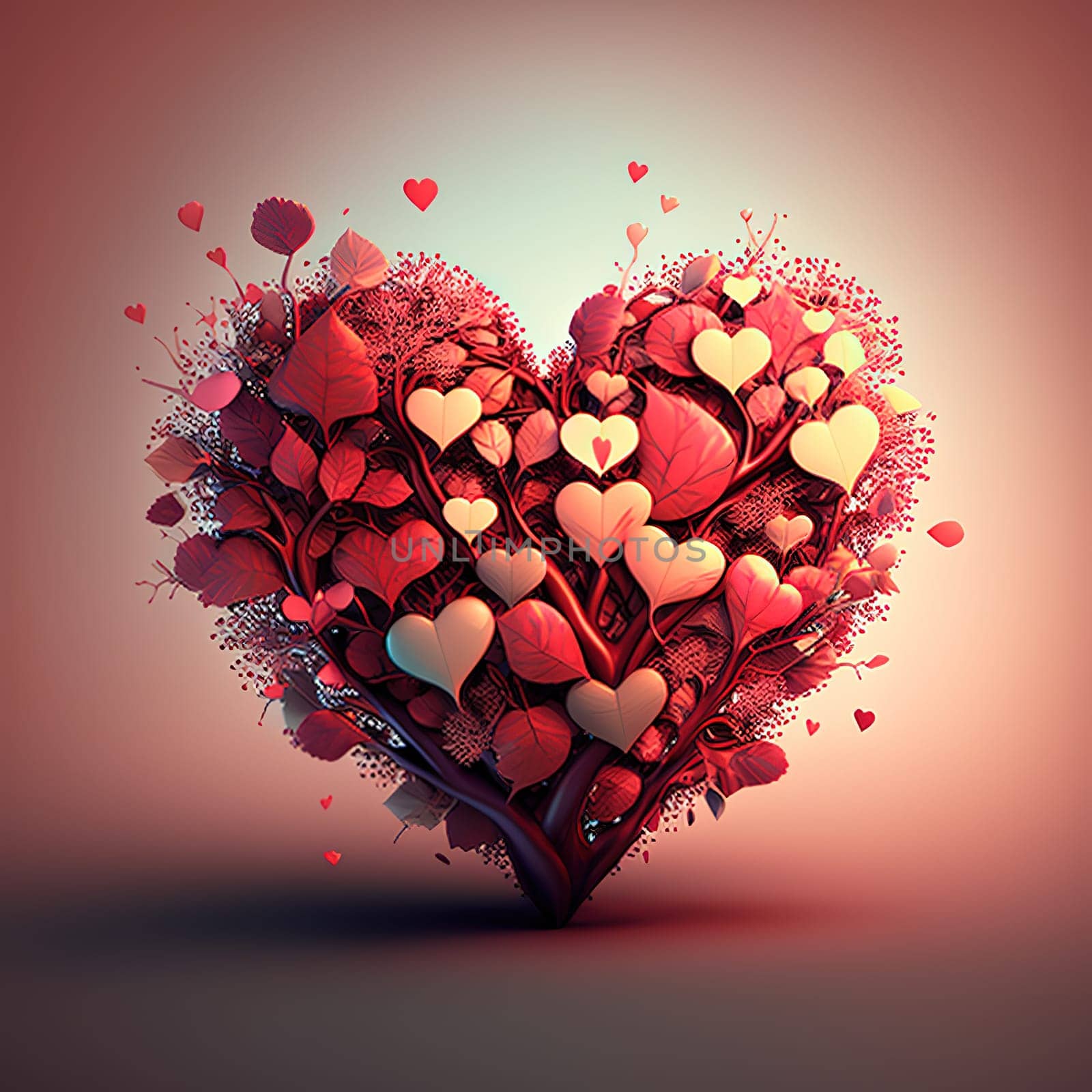 This charming painting captures the beauty and romance of Valentine's Day, with a focus on a lush garden full of blooming flowers. The image is generated with the use of an AI.