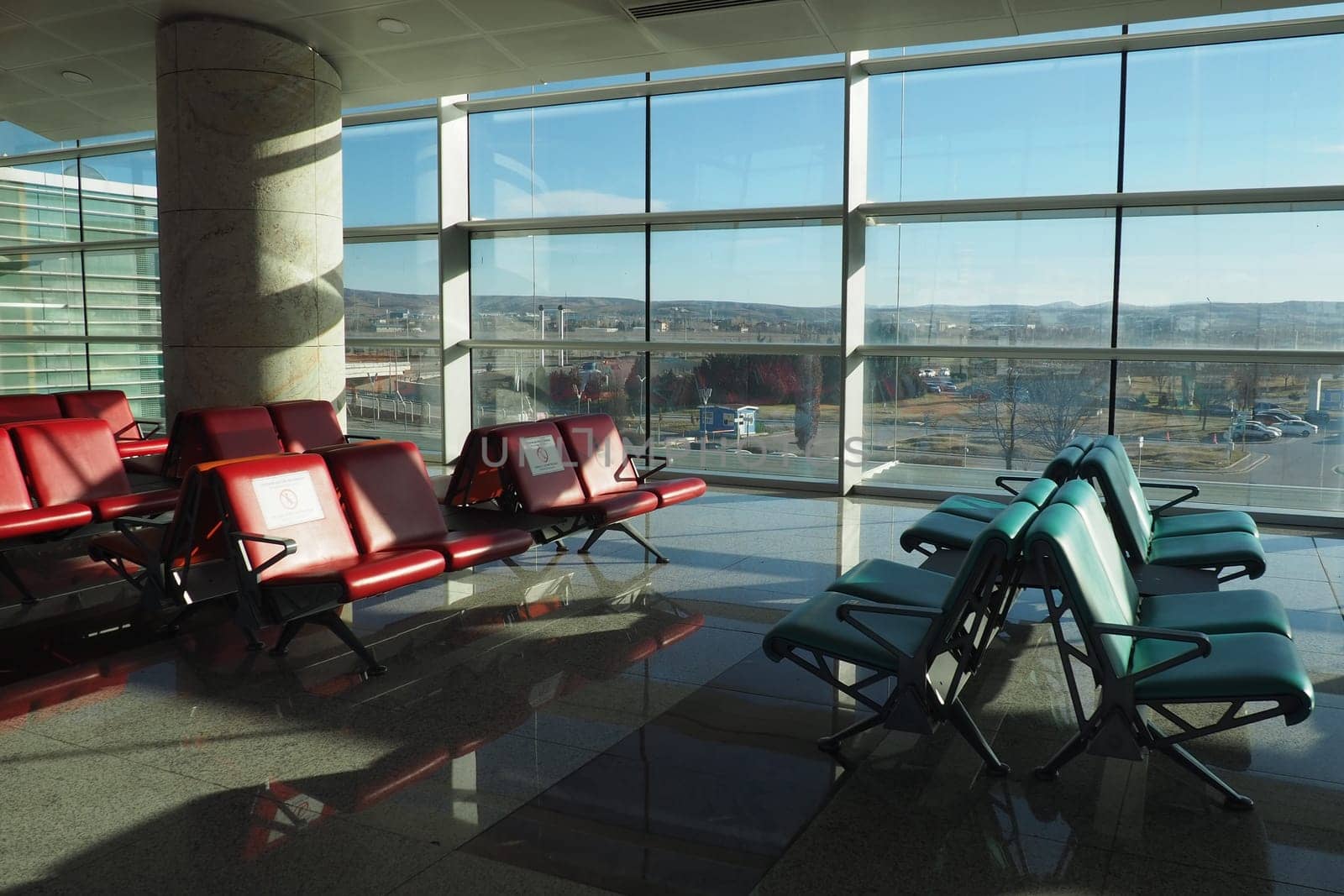 Ankara, Turkey, Esenboga Havalimani Airport. The waiting room is a place at the airport equipped for the stay of passengers who have passed check-in and screening and are waiting to board their flight