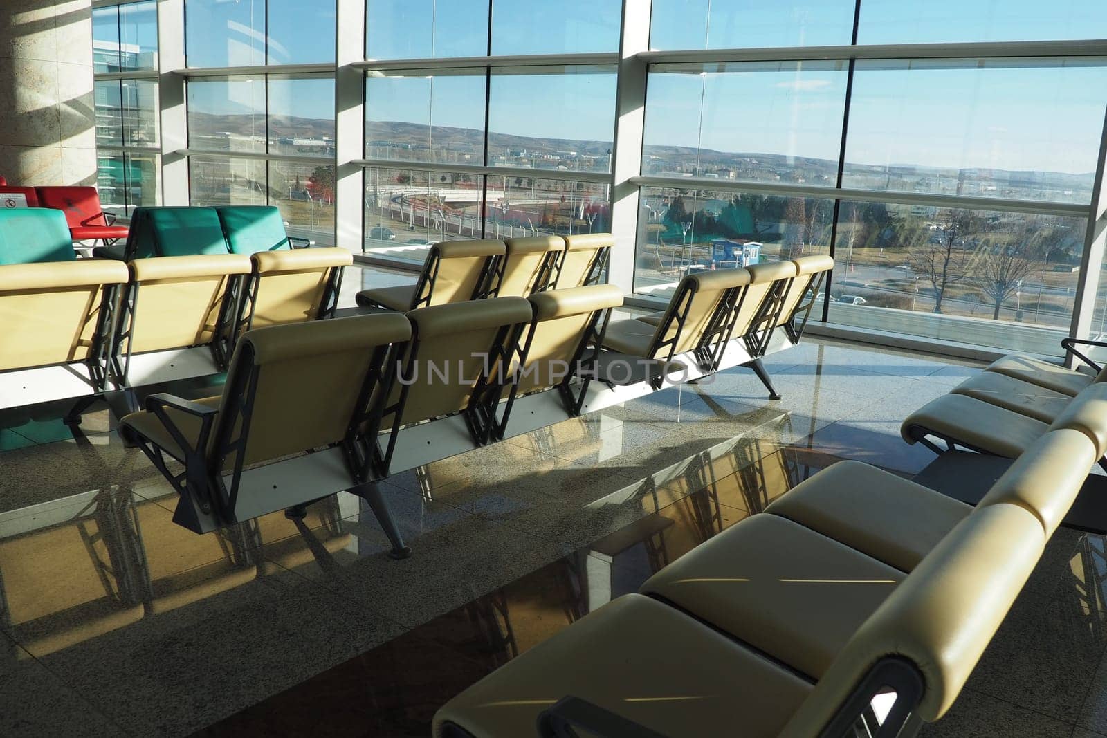 Ankara, Turkey, Esenboga Havalimani Airport. The waiting room is a place at the airport equipped for the stay of passengers who have passed check-in and screening and are waiting to board their flight