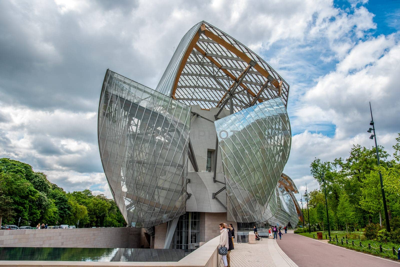 The modern Louis Vuitton Foundation building in Paris, France