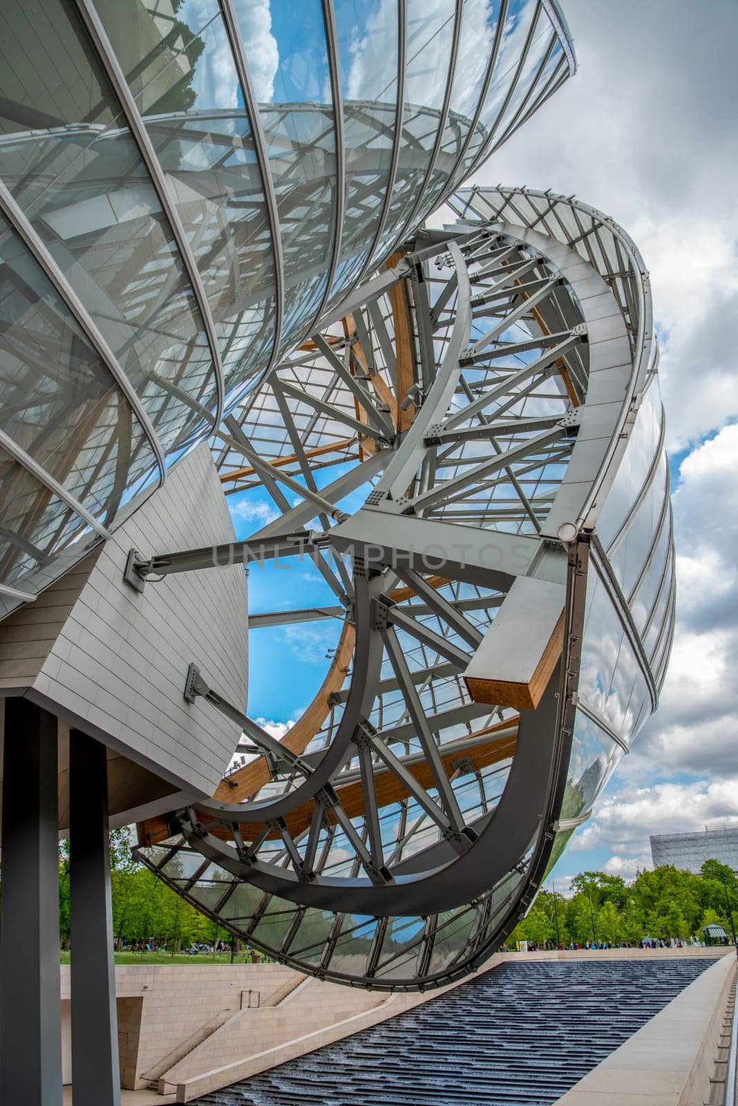 The modern Louis Vuitton Foundation building in Paris, France