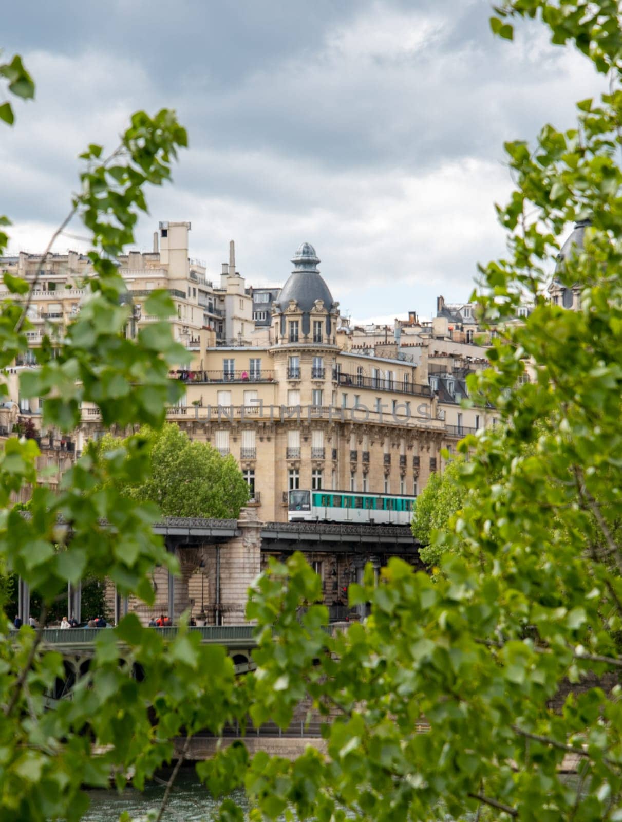 A metro crossing the bridge Bir Hakeim over the Seine in Paris, France