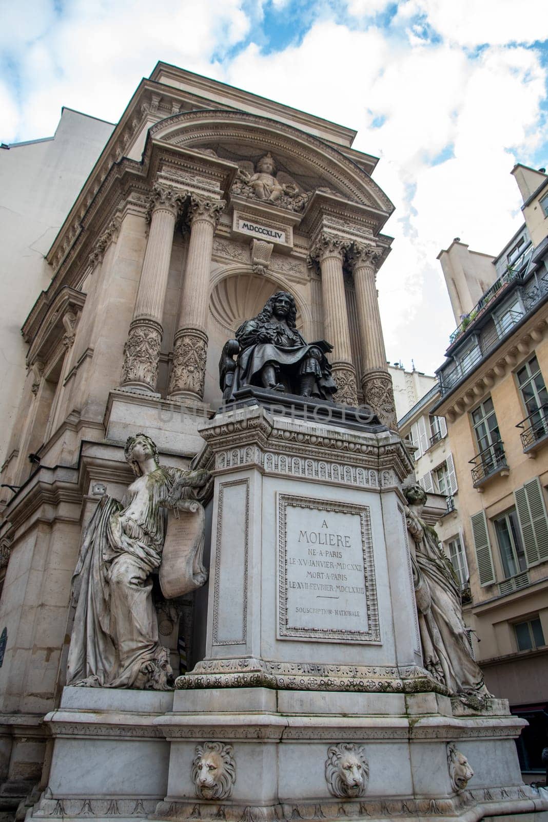 Scenic baroque Fountain St Michel in Paris, France