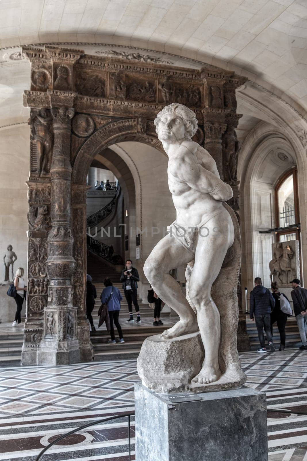 Beautiful antique sculptures in the Louvre museum in Paris, France