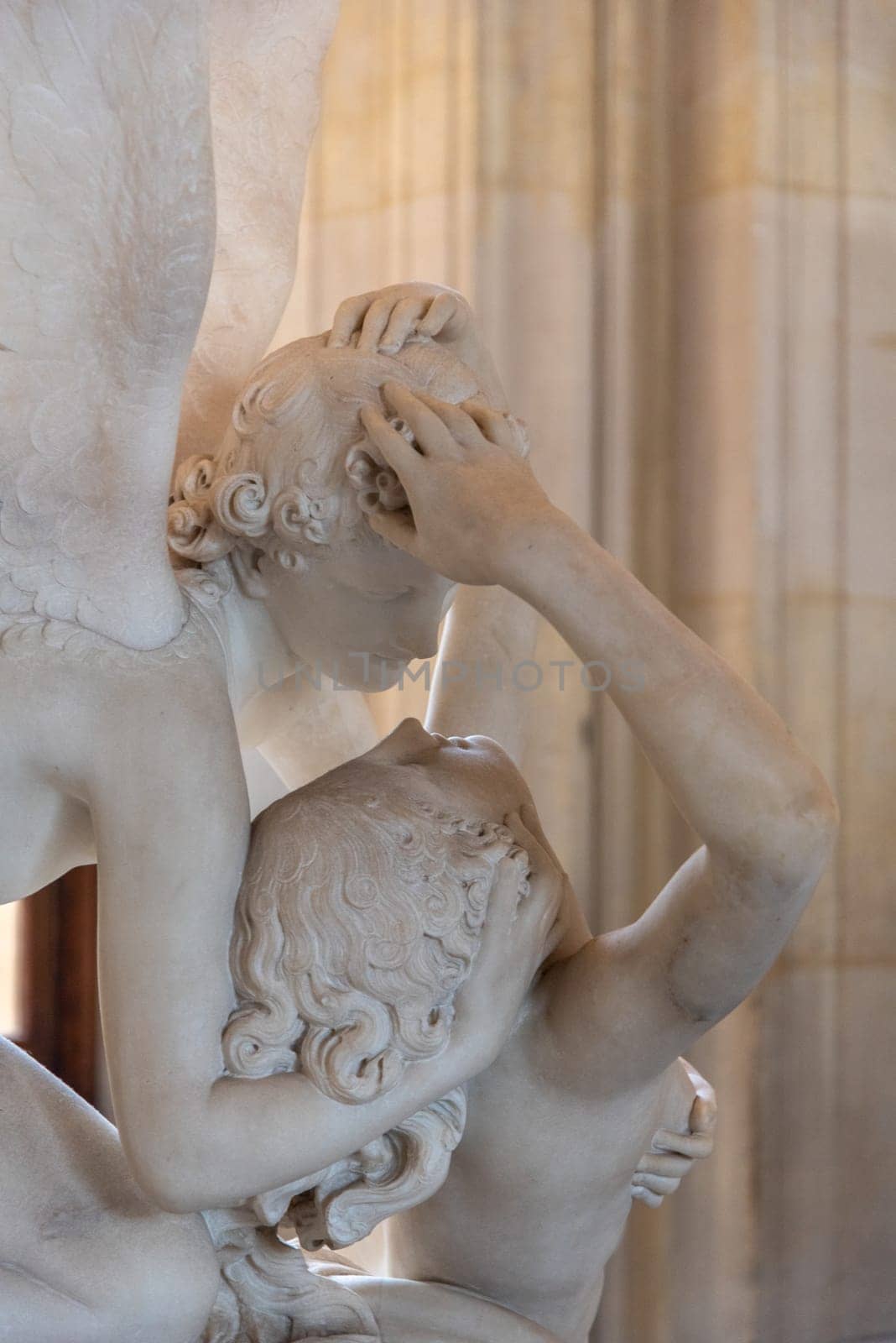 Beautiful antique sculptures in the Louvre museum in Paris, France