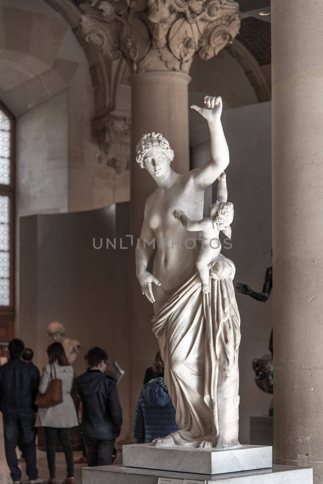 Beautiful antique sculptures in the Louvre museum in Paris, France