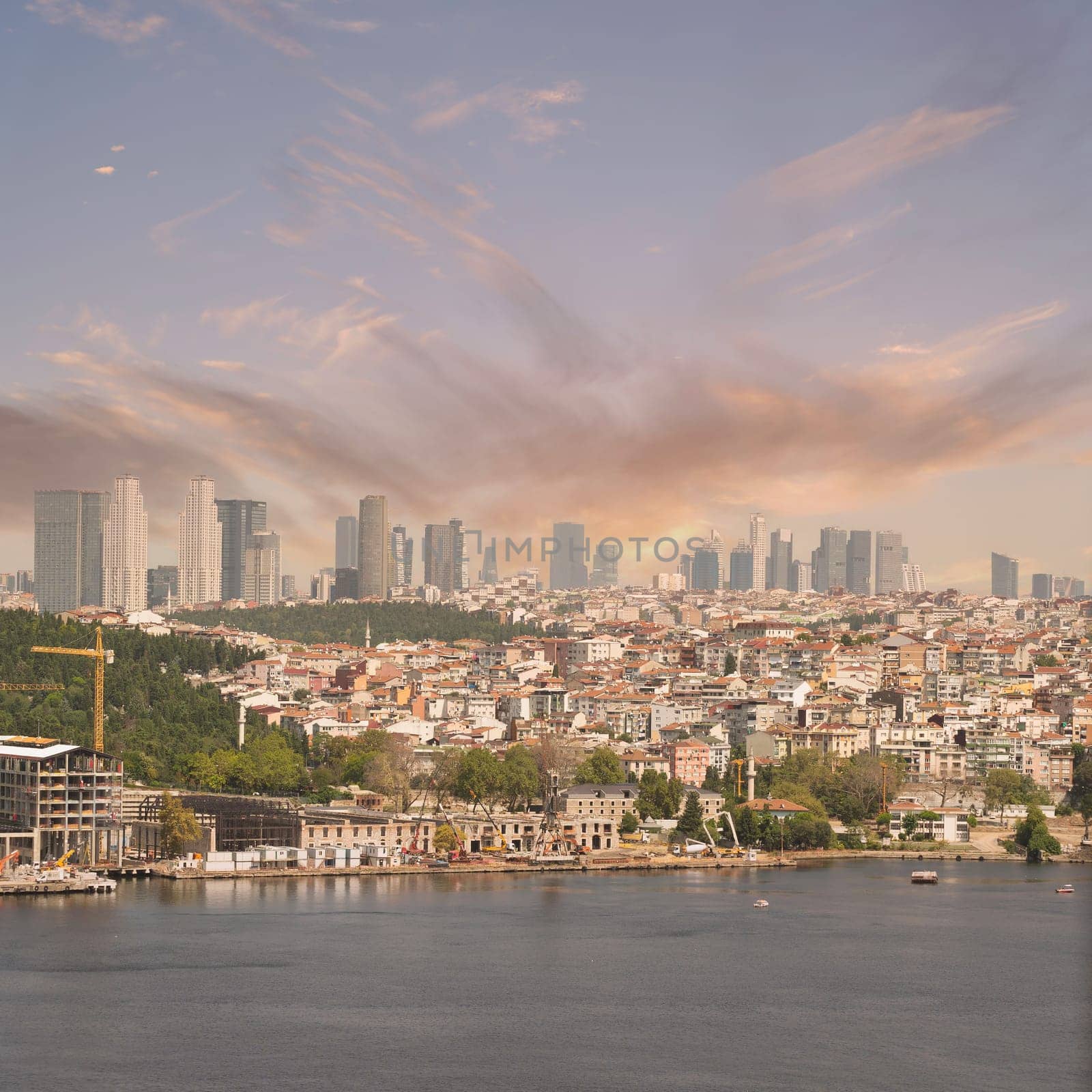 Istanbul city view from Pierre Loti Teleferik station overlooking Golden Horn, Eyup District, Istanbul, Turkey