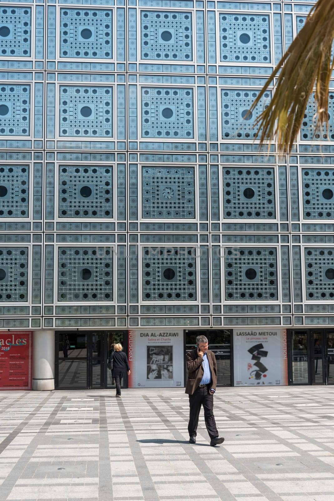 Facade of the Institute du Monde Arabe in Paris, France