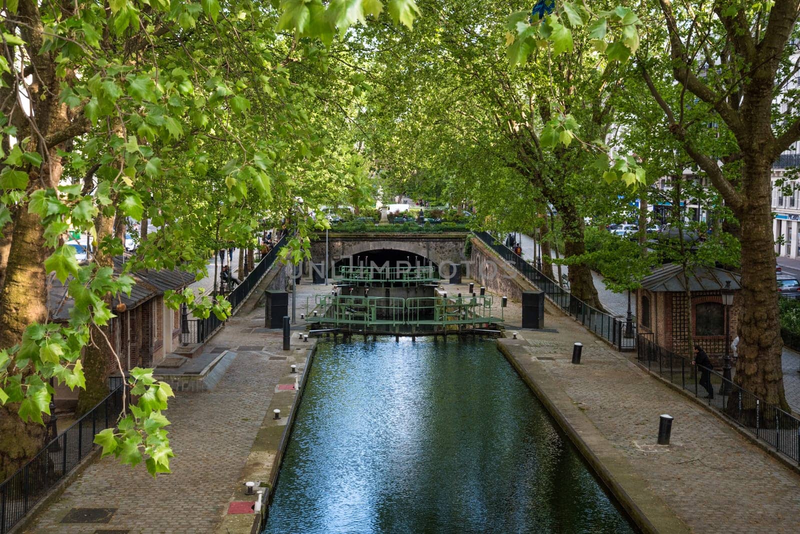Calm canal Saint Martin in Paris in Summer, France
