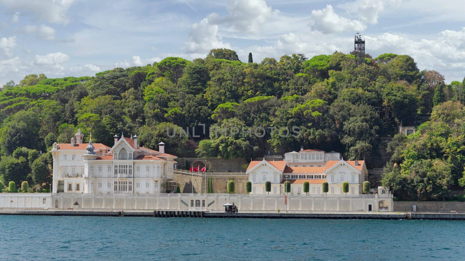 View of the official residence of the president of Turkey, formerly The Huber Mansion, located at the European side of Bosphorus Strait in Tarabya neighborhood in Sariyer district of Istanbul, Turkey