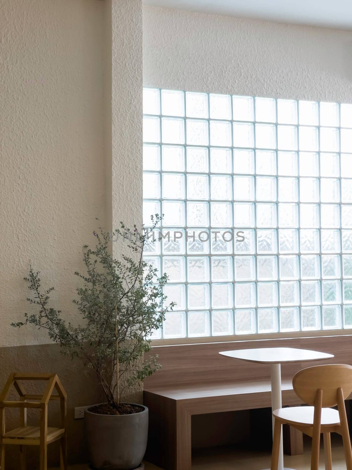 Minimal wooden style coffee shop decoration, stock photo