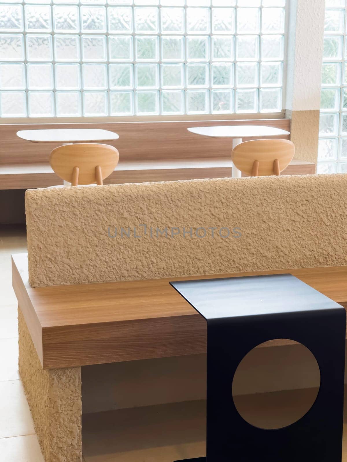 Minimal wooden style coffee shop decoration, stock photo