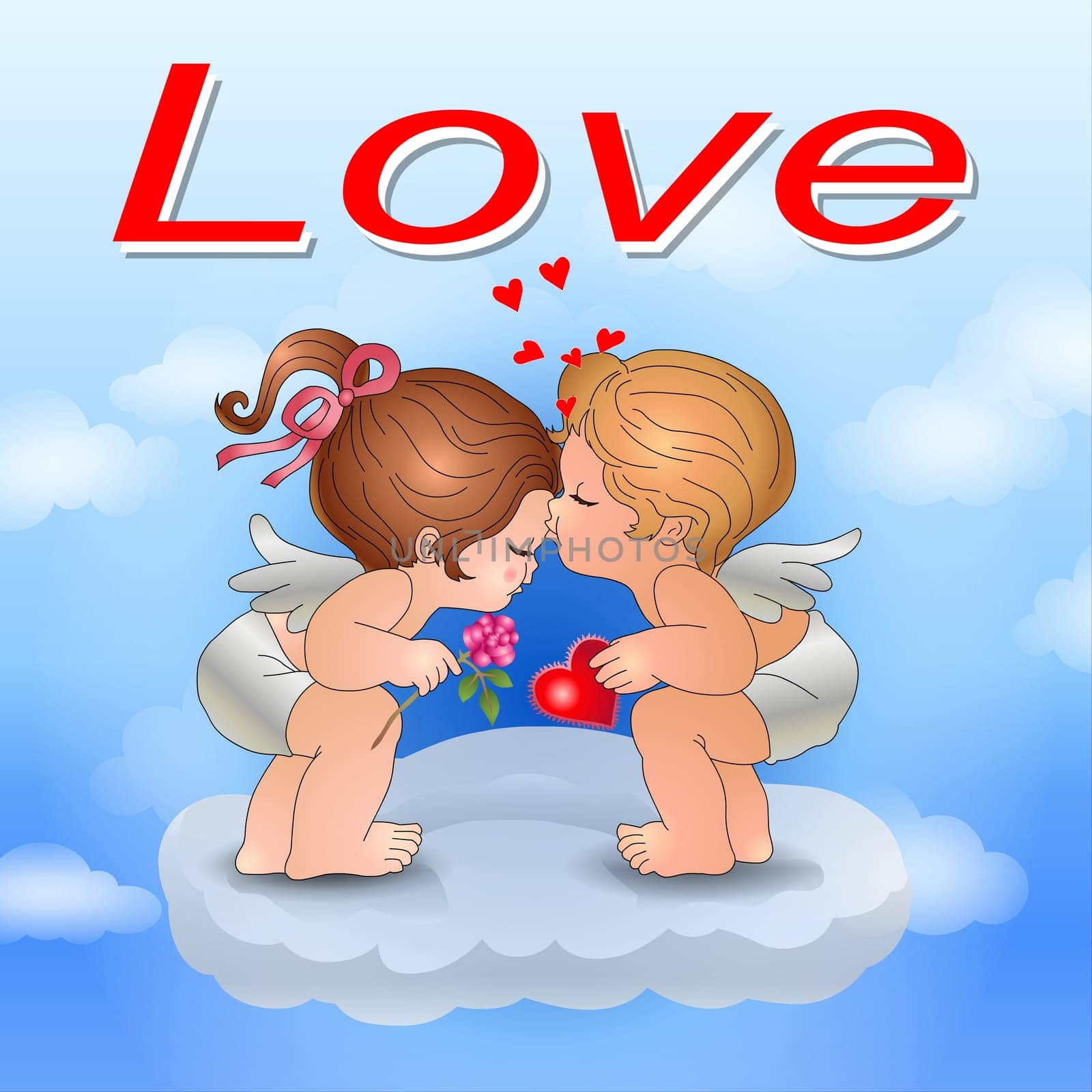 Valentine's day greeting card with cupid and heart. Valentine' Day