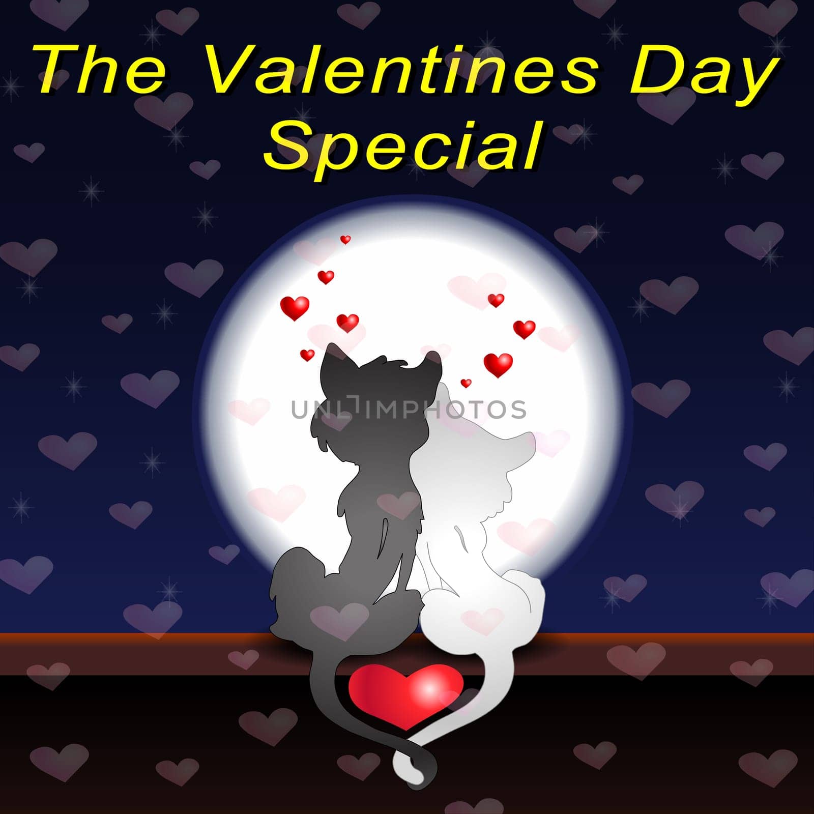 Valentine's day background with dog and cat. Vector illustration. I Love You - Valentine Day