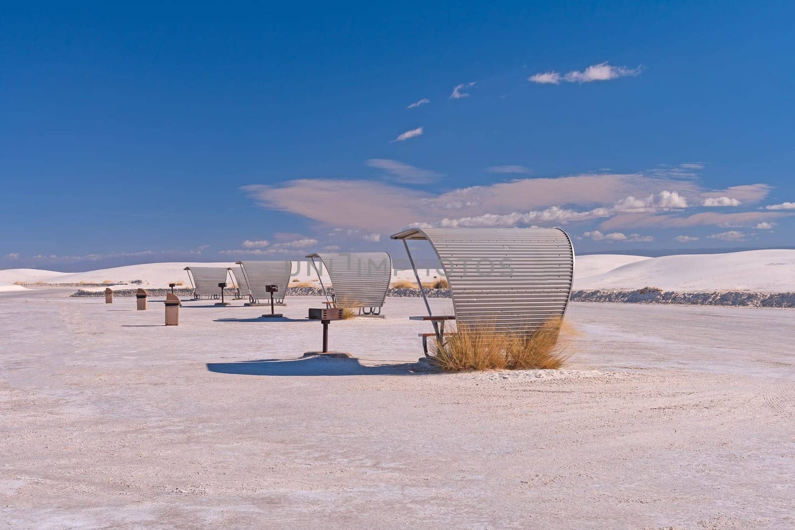 Repeating Picnic Shelters in the White Sands in White Sands National Park in New Mexico