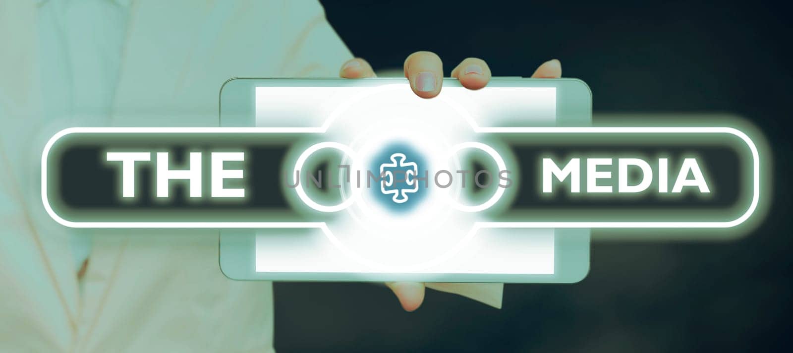 Hand writing sign The Media, Internet Concept main means of mass communication that are regarded collectively