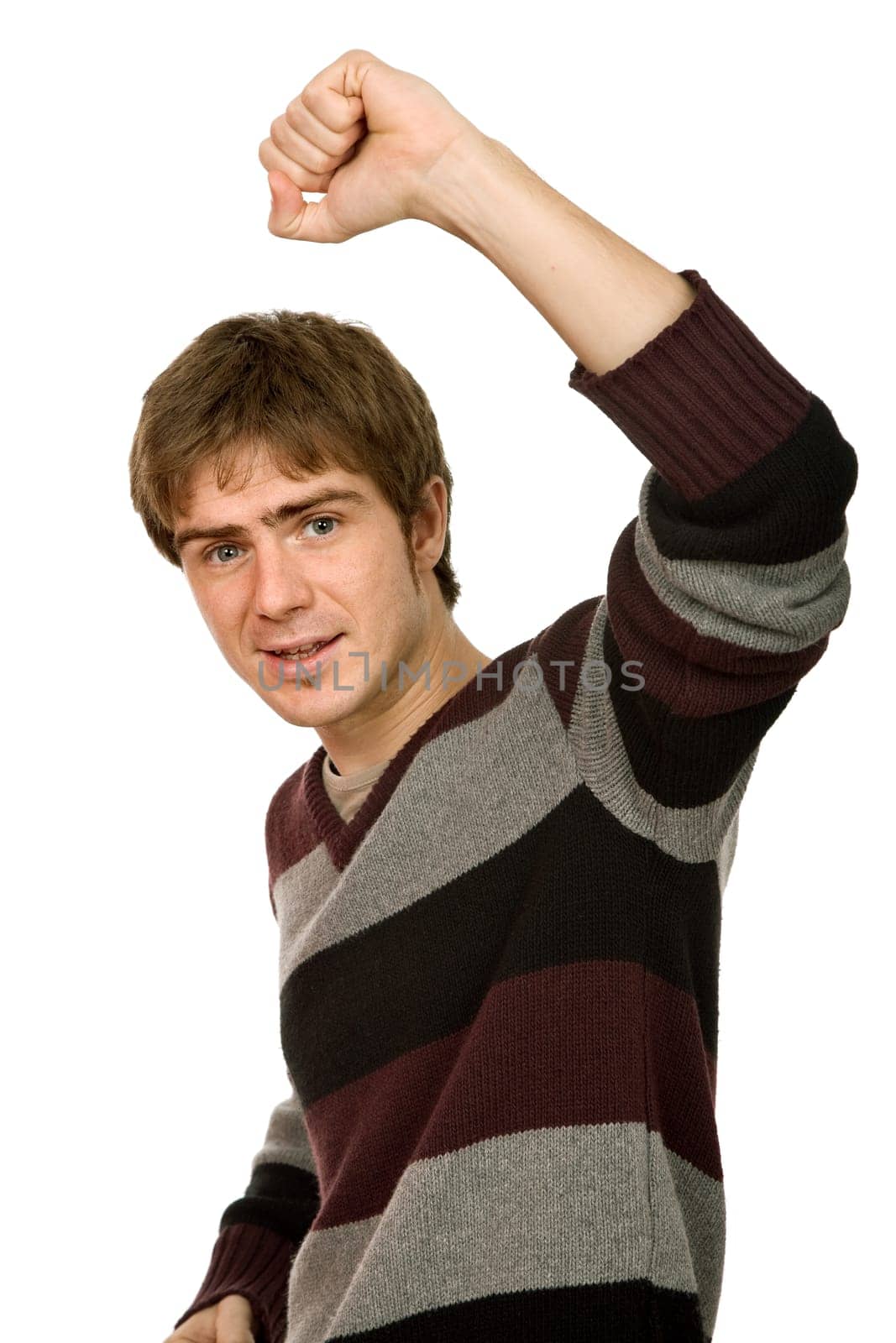 happy young man with arms isolated on white