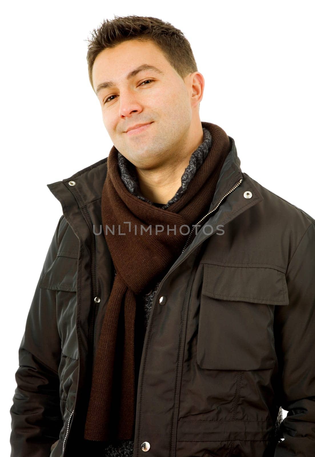 studio picture of a pensive young man, isolated on white