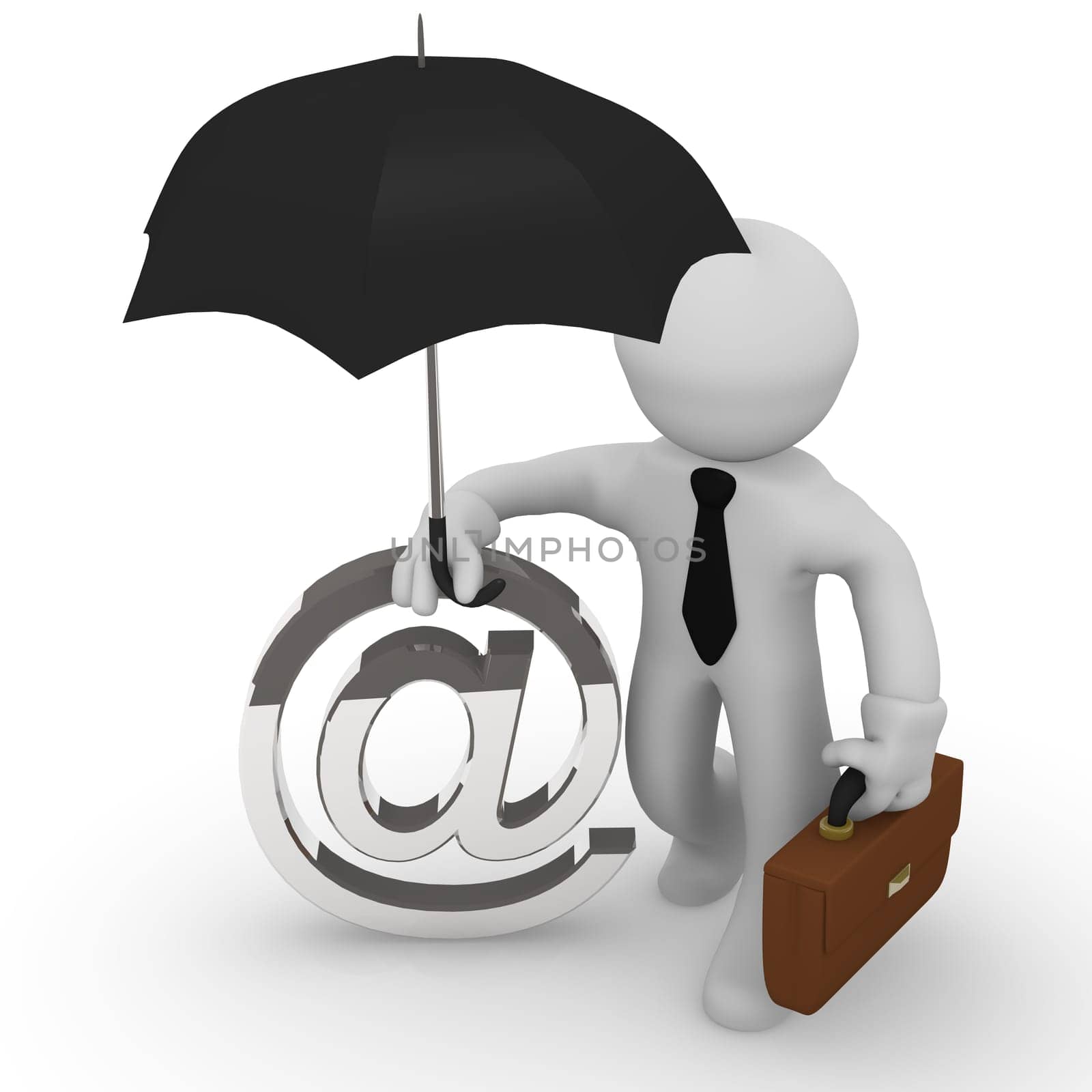 3d business man with an umbrella, web or mail protection concept
